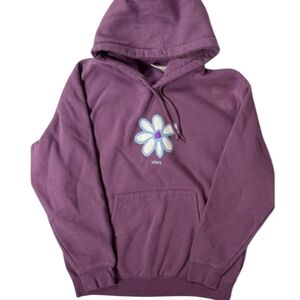 OBEY Flower Hoodie Purple Sweatshirt Front Pocket Size M